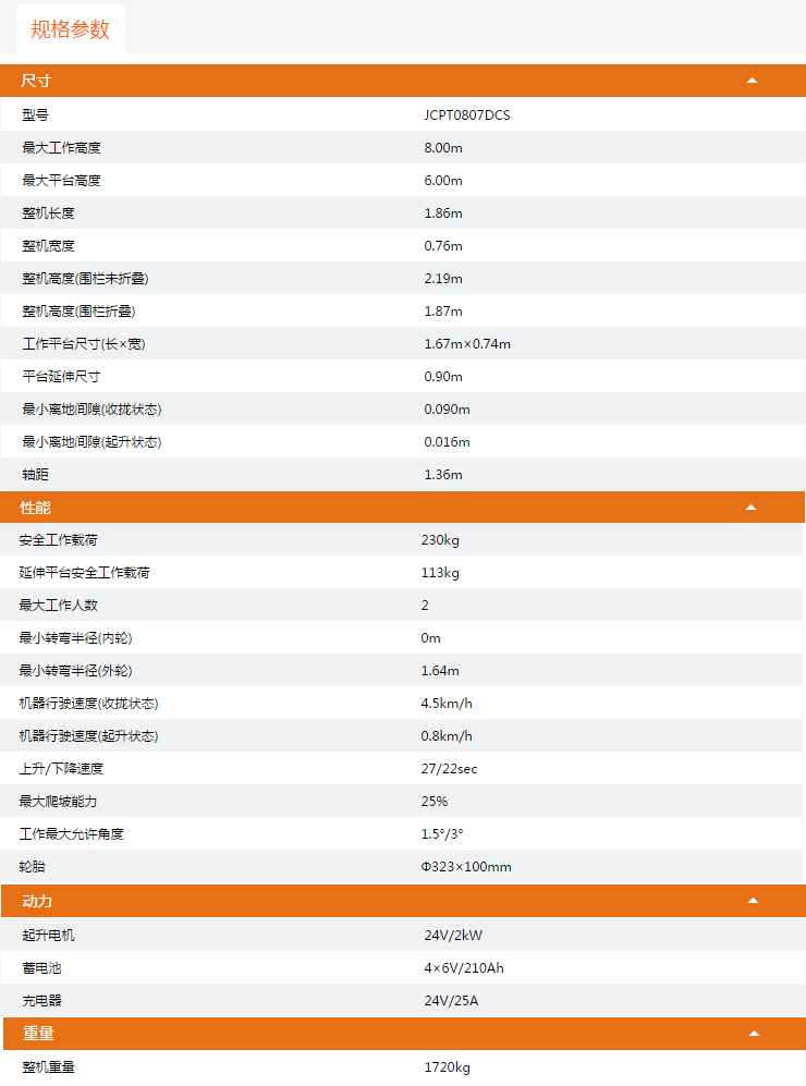 鶴壁升降平臺JCPT0807DCS規(guī)格參數(shù)