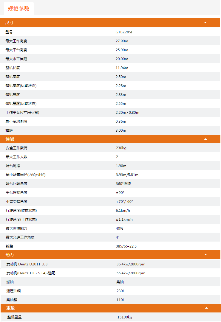 巴南升降平臺GTBZ28SI規(guī)格參數